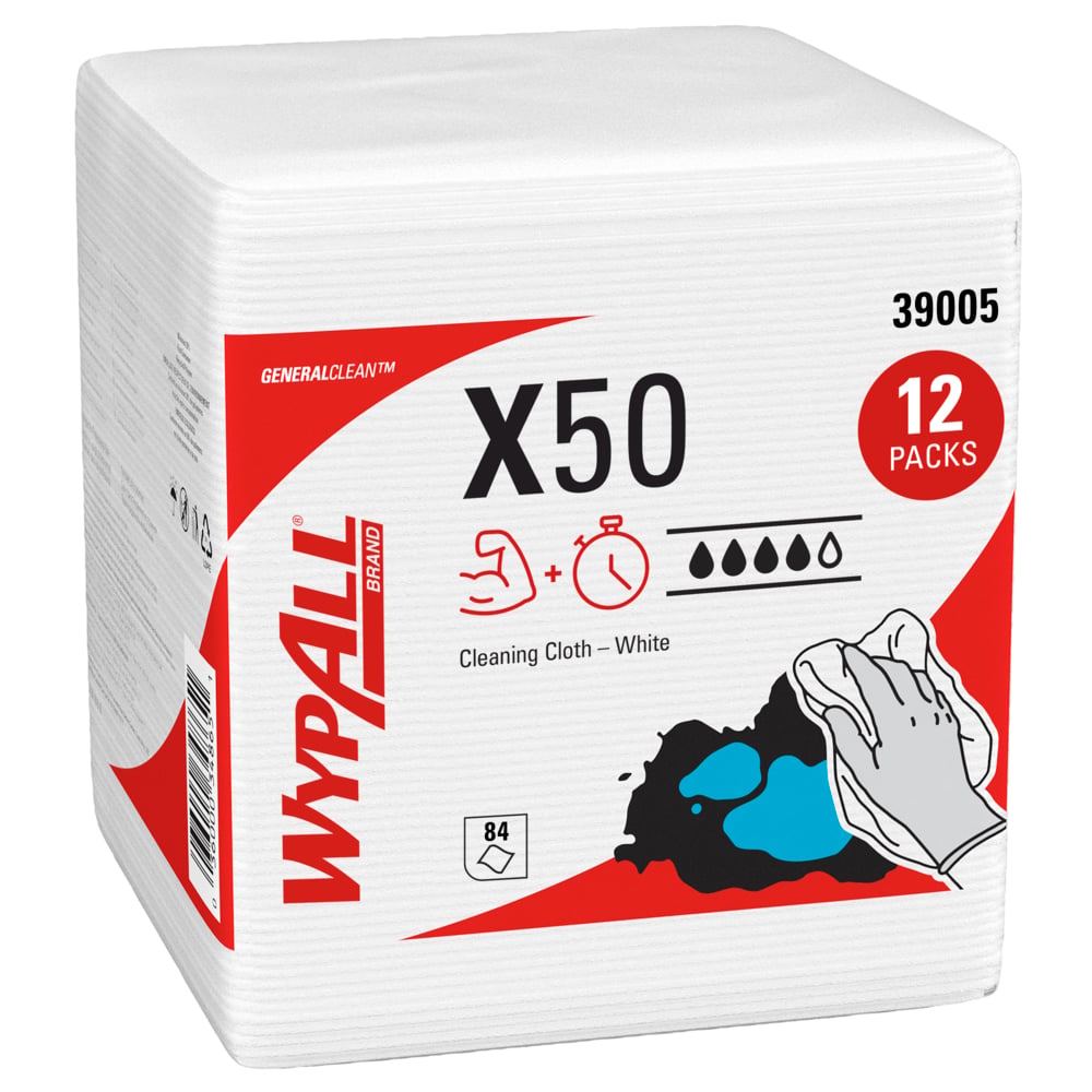 WypAll X50 Cloth, 1/4 Fold, 12.5" x 12", White, 84 sht/pk, 12 pk/cs (Products cannot be sold on Amazon.com or any other 3rd party site) (US Only)