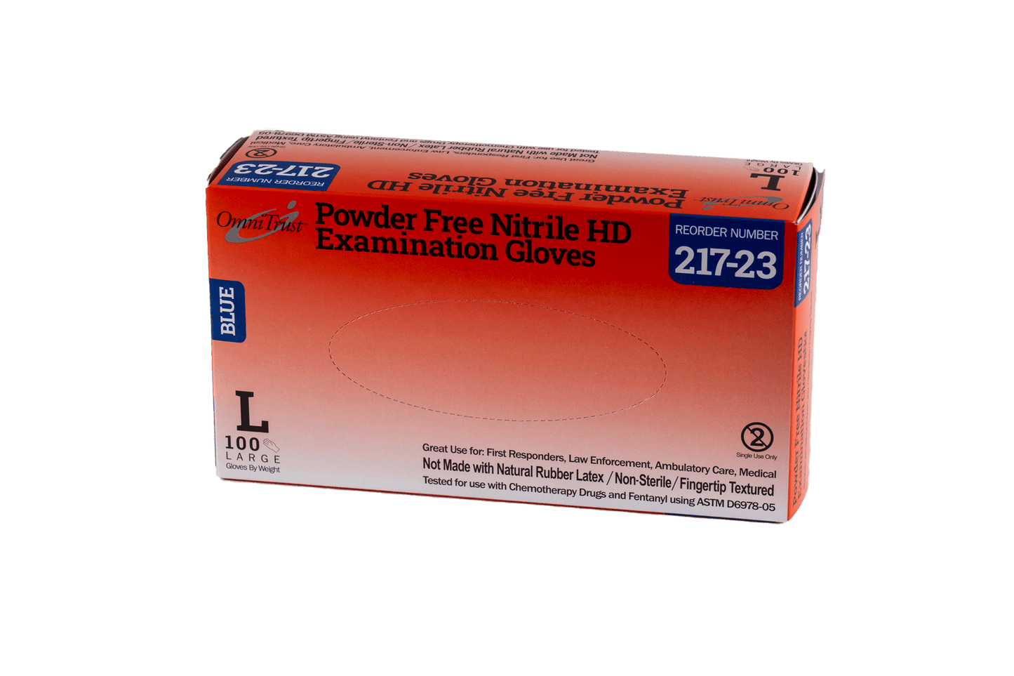 Exam Glove, Nitrile, Large, Powder-Free, HD Chemo & Fentanyl Resistant, Blue, 100/bx, 10 bx/cs