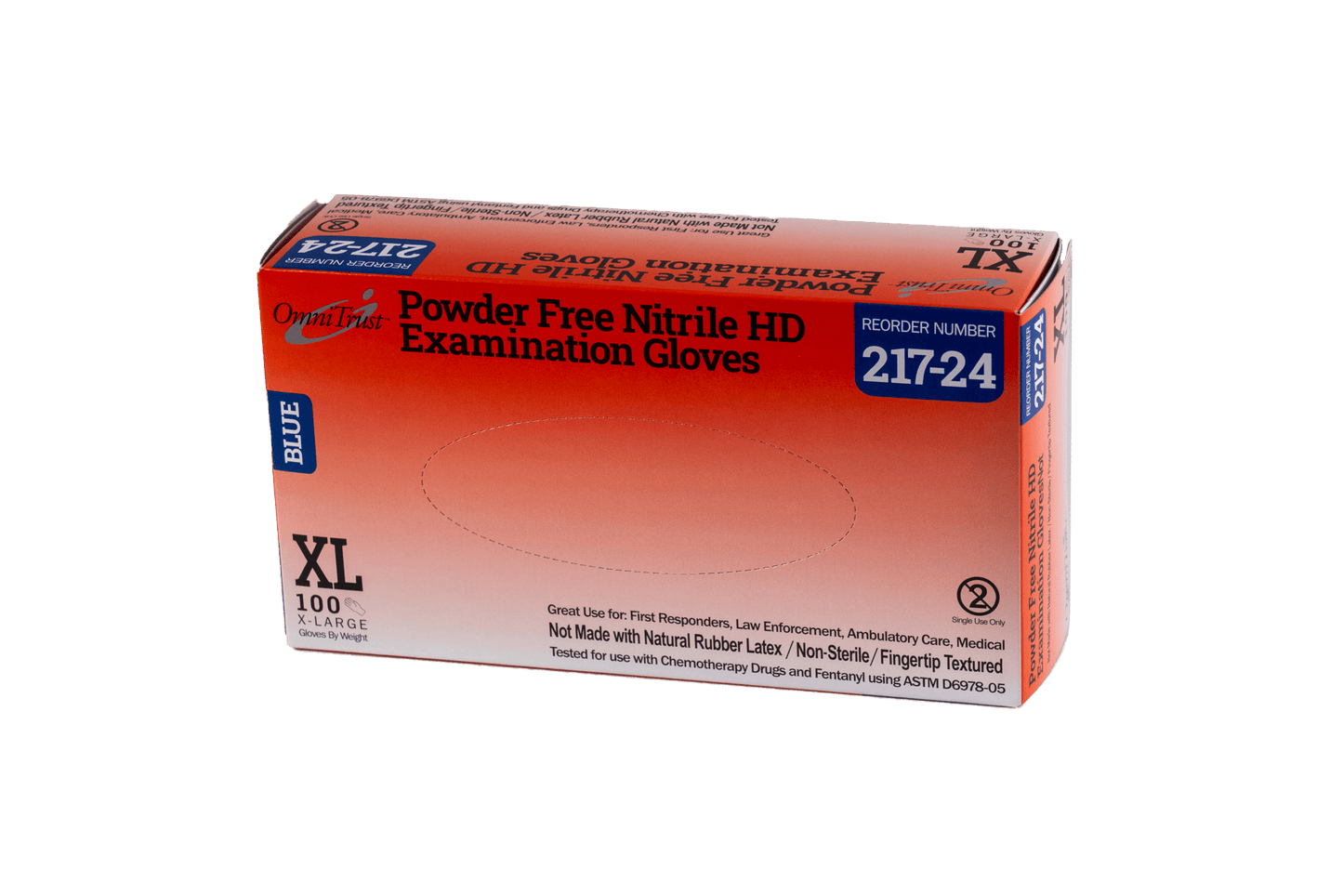 Exam Glove, Nitrile, X-Large, Powder-Free, HD Chemo & Fentanyl Resistant, Blue, 100/bx, 10 bx/cs