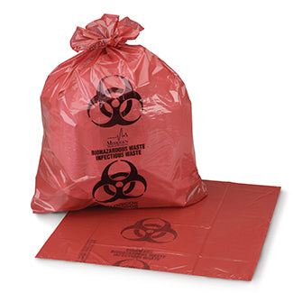 Biohazard Bag, Propylene with Indicator, Red & Black, 14" x 19", 2.0 mil, 3-4 gal, Flat Seal, Coreless Roll, 20/rl, 25 rl/cs