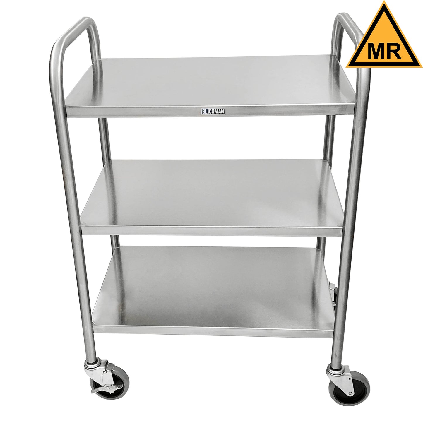 Utility Cart, Medium Duty, 25"W x 35 3/4"H x16 1/2"D, (3) Shelves, 4" Casters, (2) with Brake, MR Safe (DROP SHIP ONLY)