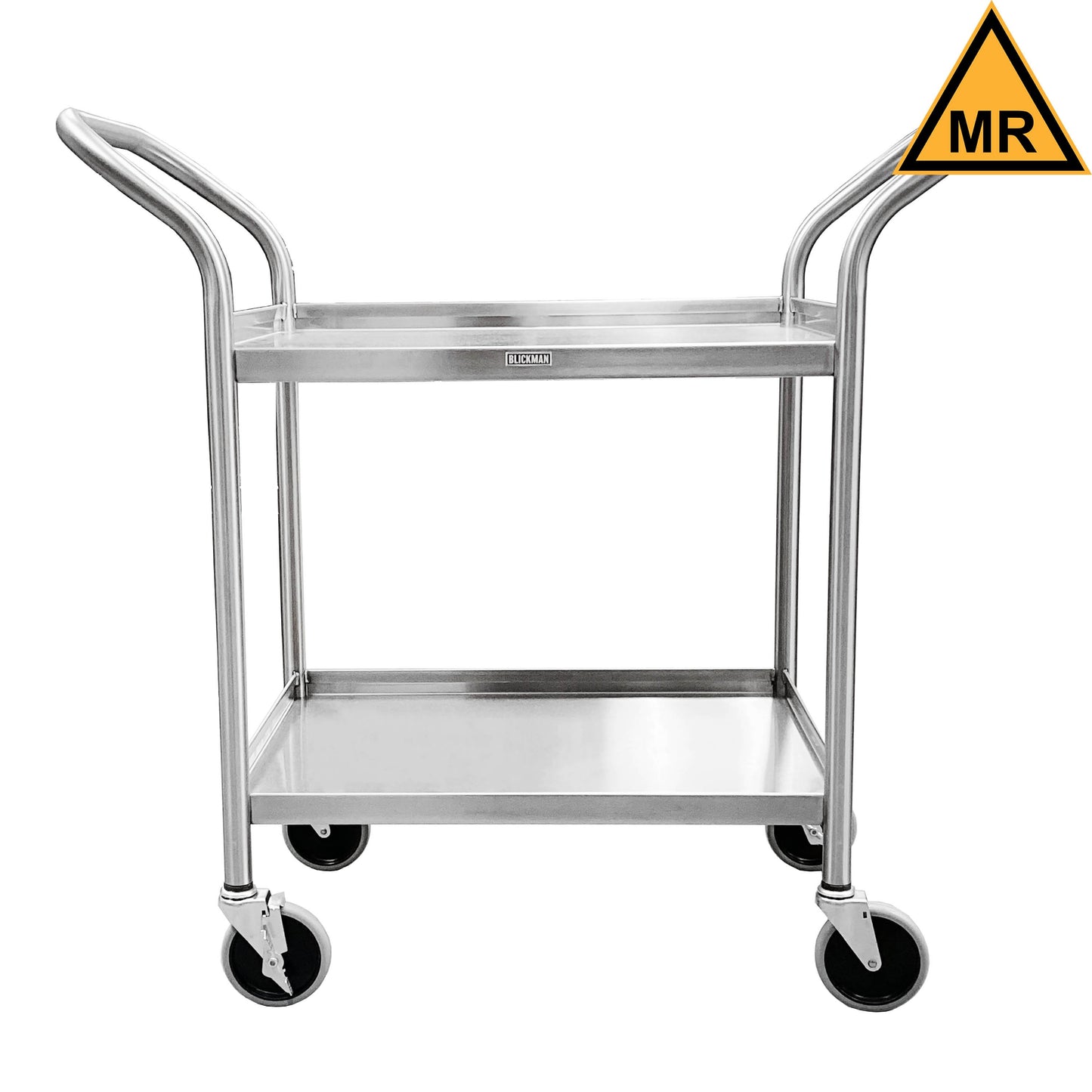 Utility Cart, Heavy Duty, 41 3/4"W x 40"H x 19 1/4"D, (2) Shelves, 3-Sided Lip, 5" Casters, (2) with Brake, MR Safe (DROP SHIP ONLY)