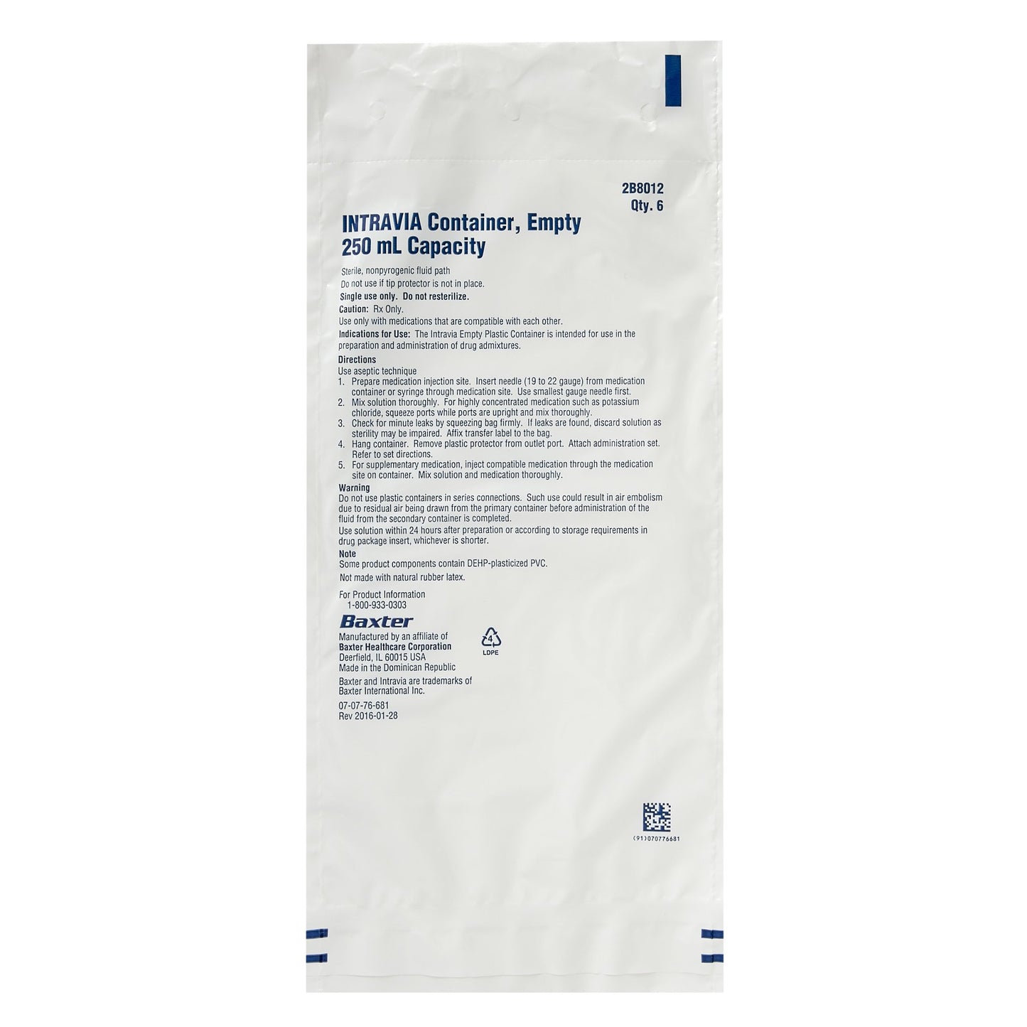 Intravia Container, Empty, 250 ml, Non-Pyrogenic Fluid Path, Sterile, 48/cs (Rx) (Continental US Only) (Product Access Restricted. Check with your sales rep to verify eligibility)