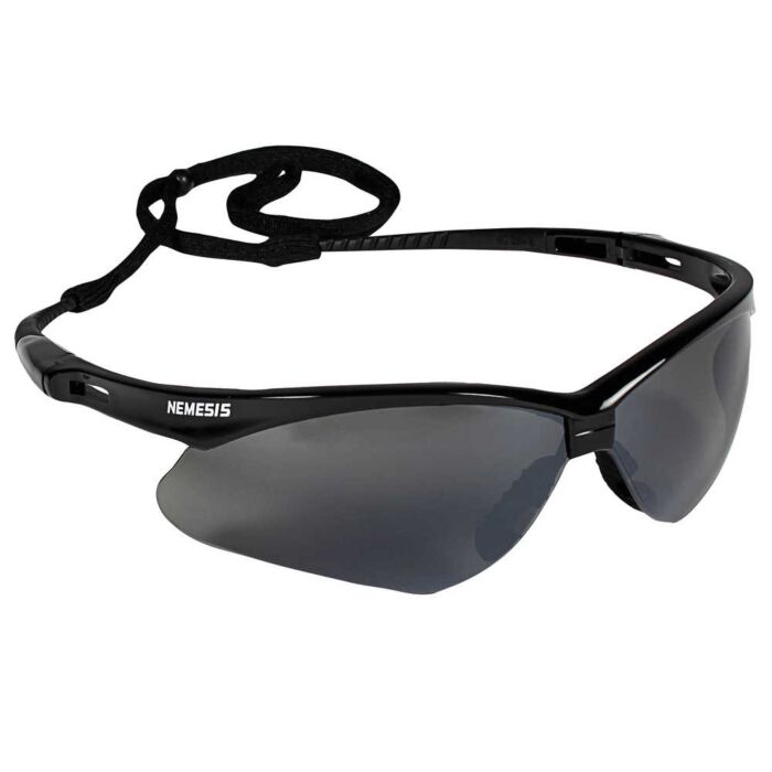 Safety Glasses, Smoke Hard Coat Lens, Black Frame with Black Tips with Neck Cord, 12/cs (Products cannot be sold on Amazon.com or any other 3rd party site) (US Only)