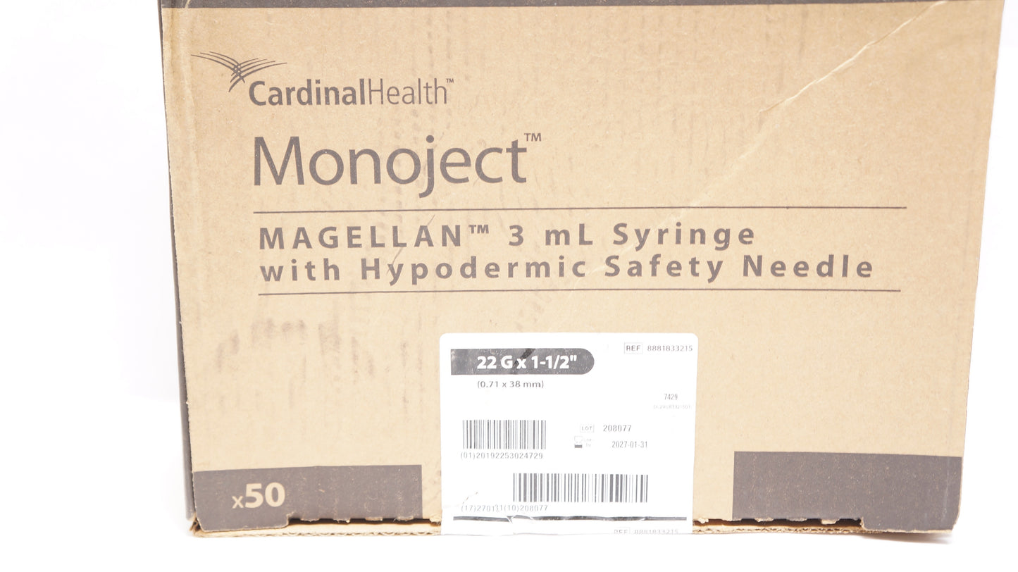 Syringe, 3mL, 22G x 1_" Needle, 50/bx, 8 bx/cs (Continental US Only)