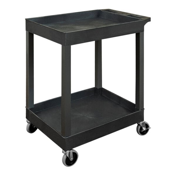 Tub Cart, Two Shelves (2.5" Deep each), Black, 24"W x 18"D x 34.25"H, with (4) 5" Heavy Duty Casters (with 2 Locking Brakes), Maximum Weight Capacity 400lbs (DROP SHIP ONLY)