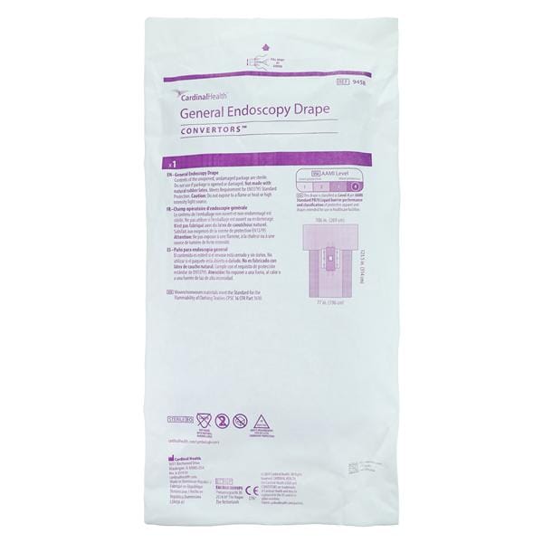 General Endoscopy Drape, 16" x 38.5", Absorbent Reinforcement, 10" x 11" Fenestration, Armboard Covers, 11.125 x 30" Dual Clear Open Ended Poly Troughs with Velcro Closure, Velcro Cord-Holding Tabs, Sterile, 12/cs (Continental US Only)
