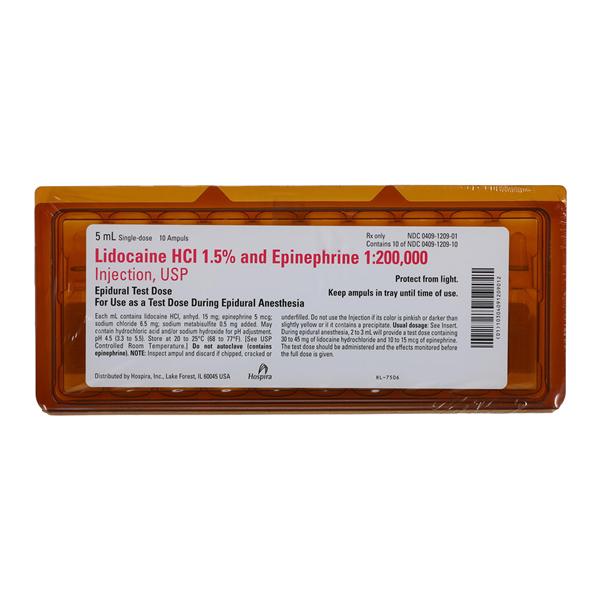 Lidocaine Hydrochloride and Epinephrine Injection, 1.5% USP, 1:200,000, 5 ml Glass Ampul, 10/bx (Rx) (Item is Non-Returnable) (We must have your Wholesale Drug License on File before shipping this product) (US Only, Excluding IN and ND)