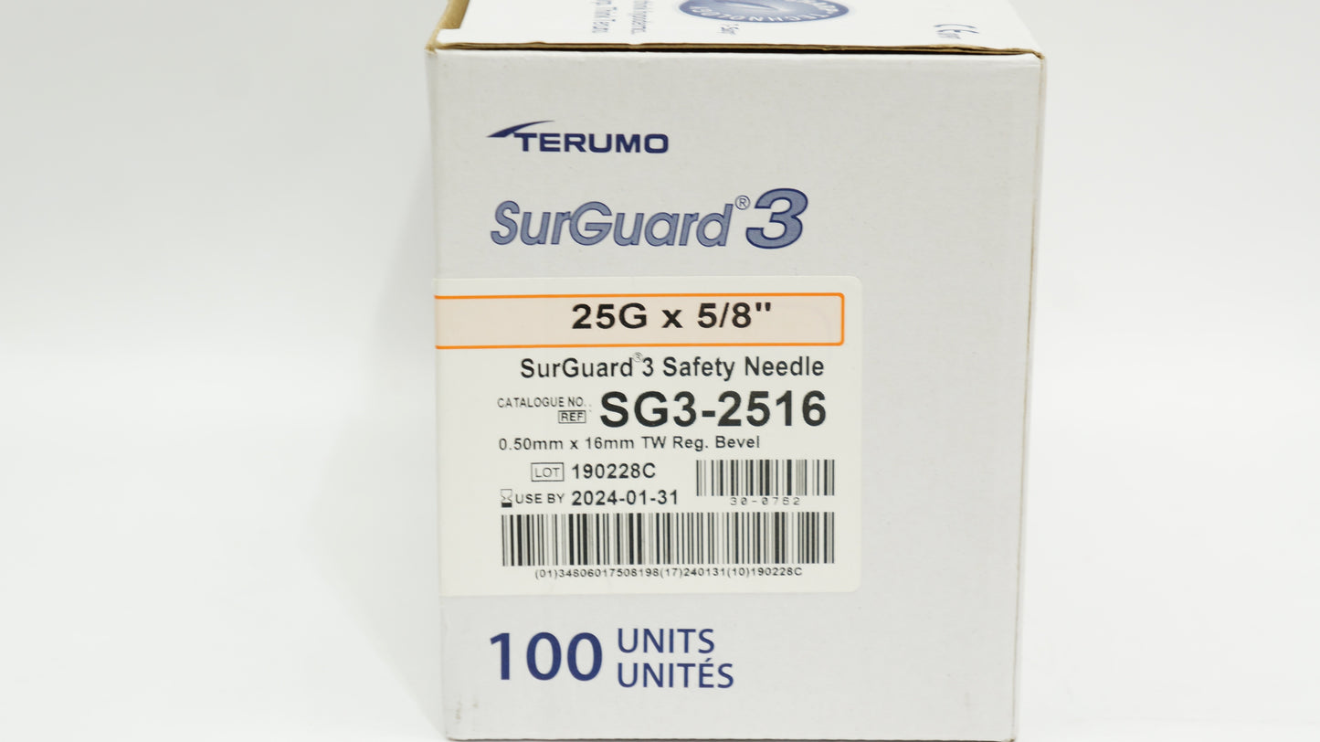 Safety Needle, 25G x 5/8", 100/bx, 8 bx/cs (45 cs/plt) (US Only)