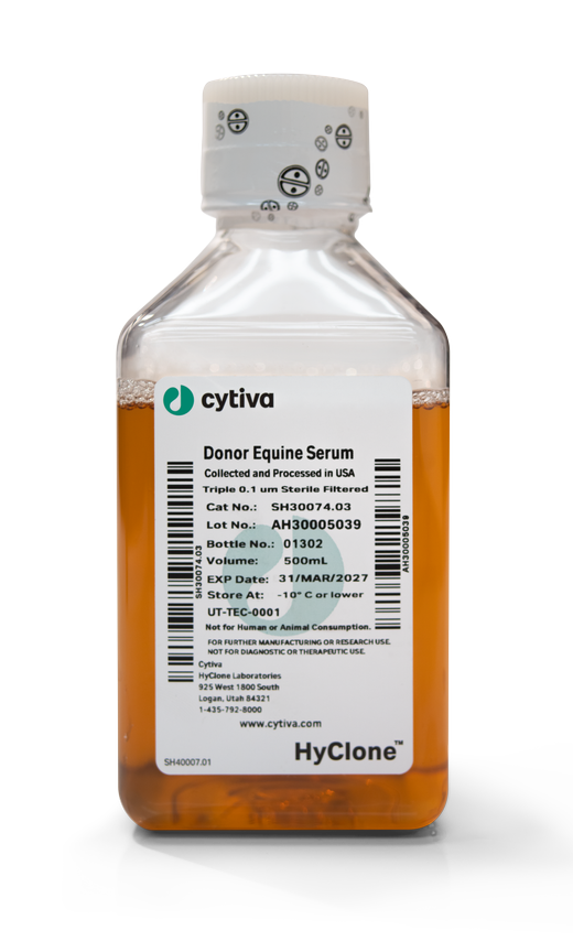 HyClone Donor Equine Serum, 500 mL, Irradiated, 25-40 dose (Ships on Dry Ice) (Item is Non-Returnable) (DROP SHIP ONLY)