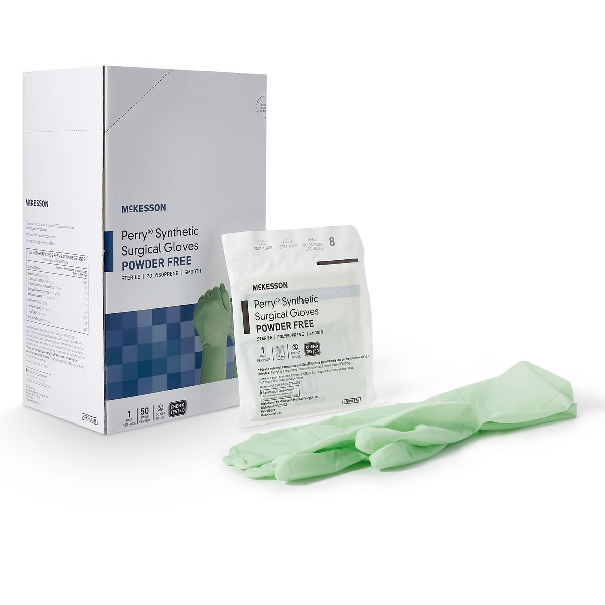 Surgical Glove McKesson Perry® Performance Plus Size 8 50 Pairs per Box Sterile Polyisoprene Standard Cuff Length Smooth Green Chemo Tested 50pr/bx (20-2080N)