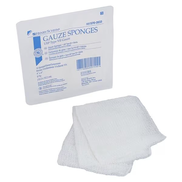 100% Cotton Type VII Sponge 4x4" 8 Ply Sterile Square LF, 10/pk (5702633)