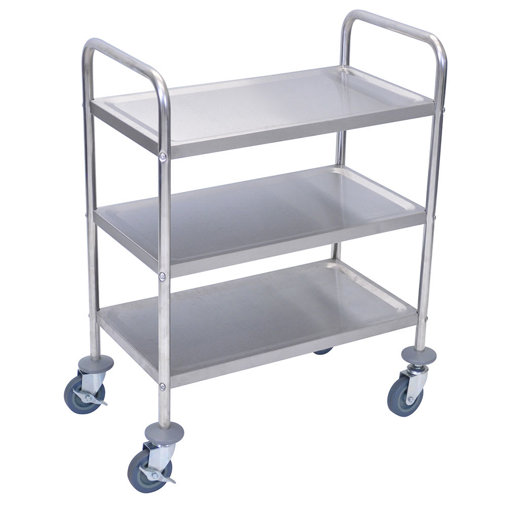 Cart, Three Shelves, Stainless Steel, 26"W x 16"D x 37"H, (4) 4" Heavy Duty Casters (2 with Locking Brakes) (DROP SHIP ONLY)