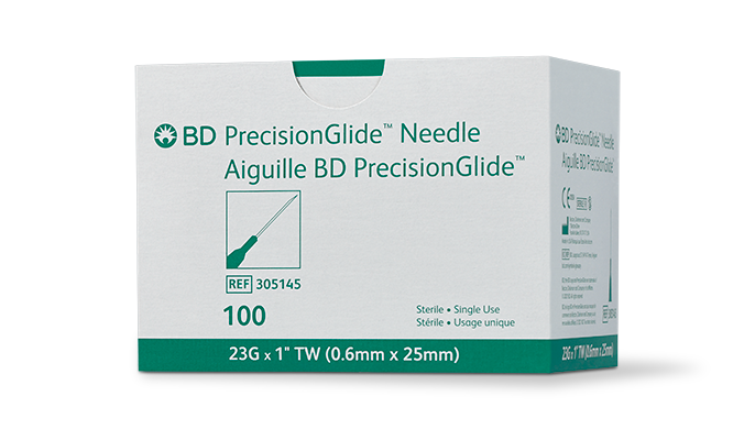 Needle, 23G x 1", Regular Bevel, Sterile, 100/bx, 10 bx/cs (Continental US Only) (Drop Ship Requires Pre-Approval)