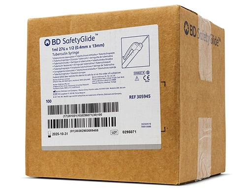 Syringe, 1mL BD SafetyGlide Tuberculin, 27 G x _" Permanently Attached Needle, Regular Bevel, 100/bx, 4 bx/cs