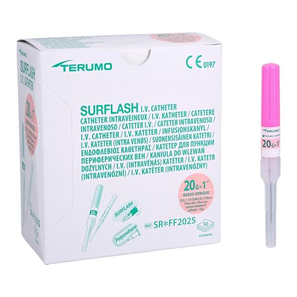 IV Catheter, 20G x 1", Pink, 50/bx, 4 bx/cs (SR*FF2025) (US Only)