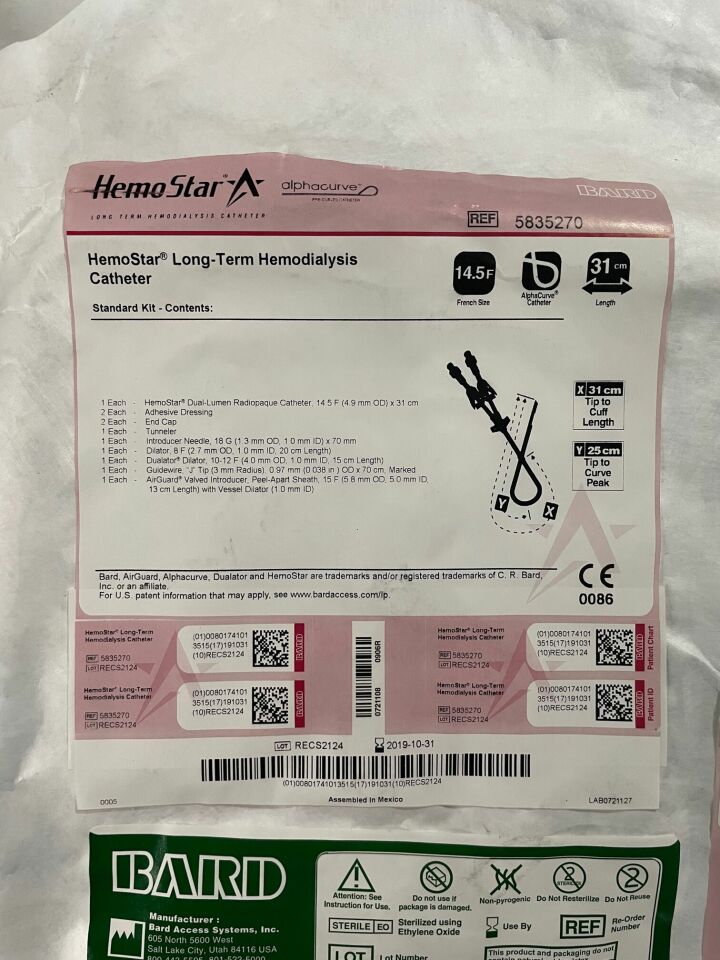 HemoStar Long-Term Hemodialysis Catheter, 31 cm, 5/cs