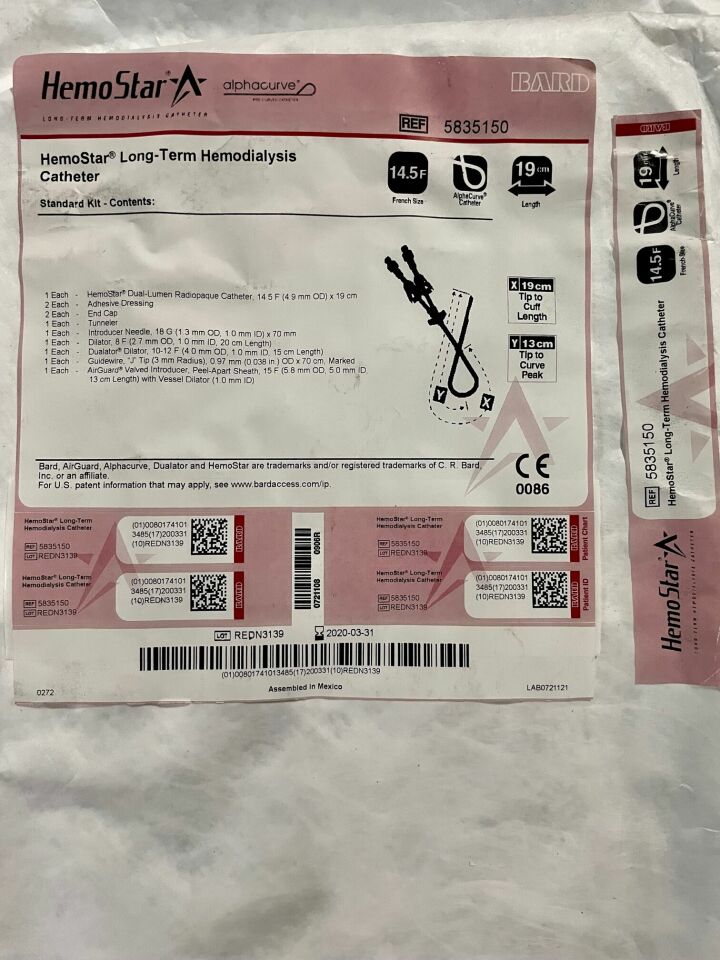 HemoStar Long-Term Hemodialysis Catheter, 19 cm, 5/cs