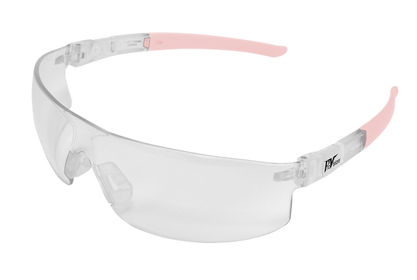 Wraparound Safety Glasses, Clear Frame/Rose Quartz Tips/Clear Lens, Universal Size, 12/bx