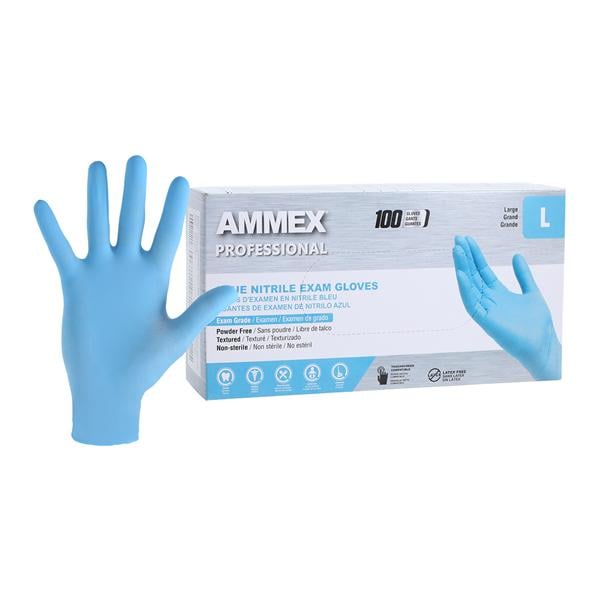 Ammex Nitrile Gloves, Large, Disposable, Exam Grade, Blue, Powder Free, Smooth, Polymer Coated, 100/bx, 10bx/cs (90 cs/plt) (US Sales Only) (Products cannot be sold on Amazon.com or any other third Party sites.) (To Be DISCONTINUED)