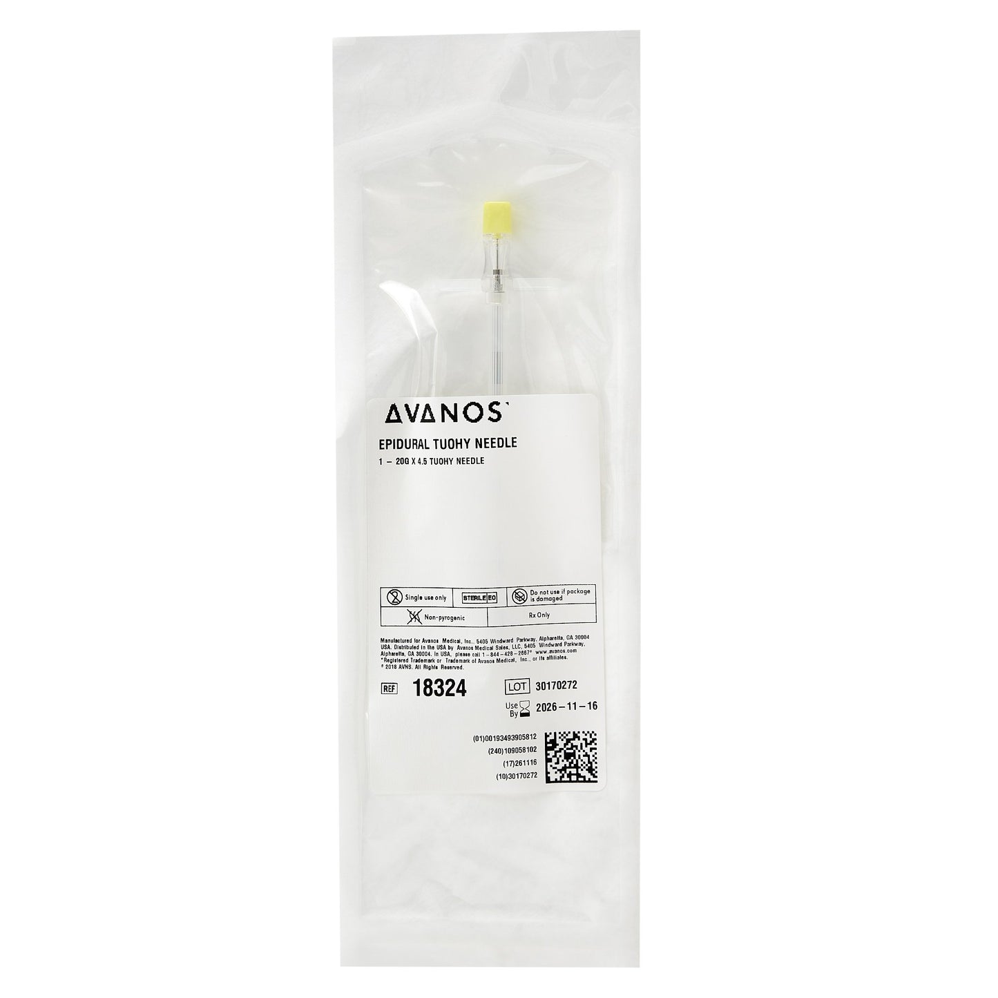 Tuohy Epidural Needle, 20G x 4_, Plastic Hub, 25/bx (US Only) (Authorized Distributor Sub-Agreement Required - See Manufacturer Details Page)