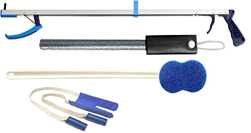 Hip Kit "D" Includes: (1) 32" Ergo Plus Reacher, (1) Deluxe Terry Covered Sock Aid with Foam Handles, (1) 24" Soft Handle Shoehorn & (1) Long Handle Bath Sponge (A handling charge of $9.95 will be added to any order under $25.00) (DROP SHIP ONLY)