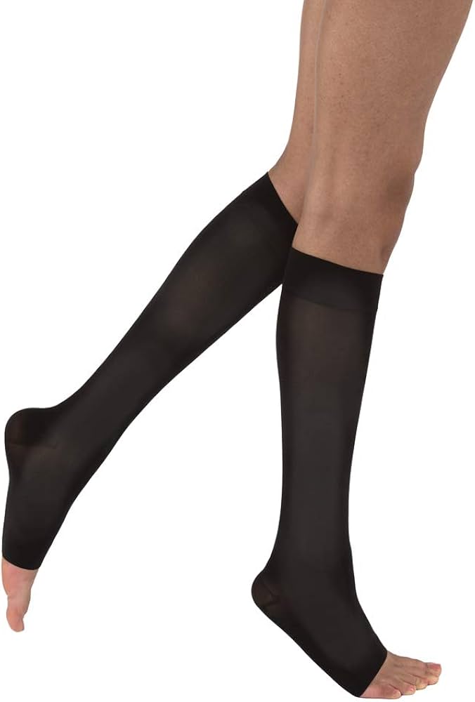 Compression Hose, Knee High, 30-40 mmHG, Open Toe, Classic Black, Large, Full Calf (Continental US Only)