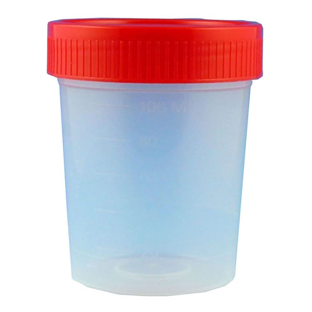 Specimen Container, 4oz, w/ Separate 1/4-Turn Red Screwcap, Non-Sterile, PP, Graduated, Bulk, 100/cs