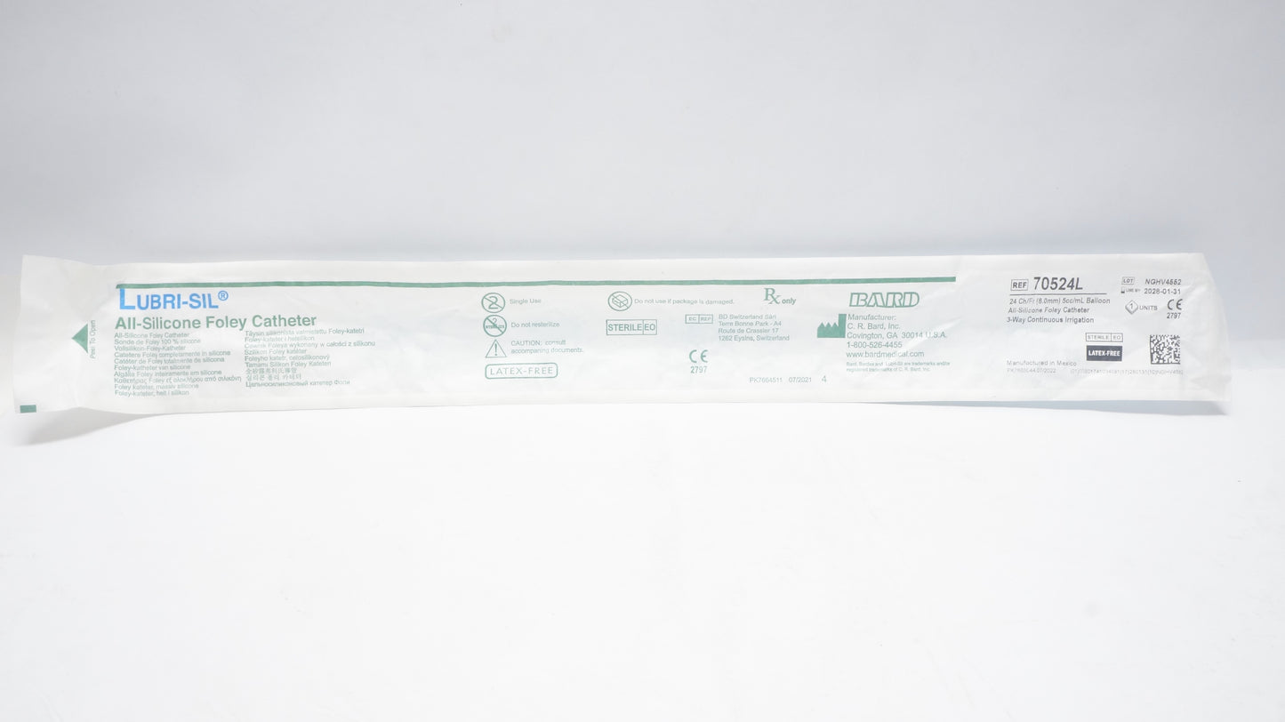 Lubri-Sil Foley Catheter, 3-Way, Standard Tip, 5cc, 24FR, 12/cs (US Only)
