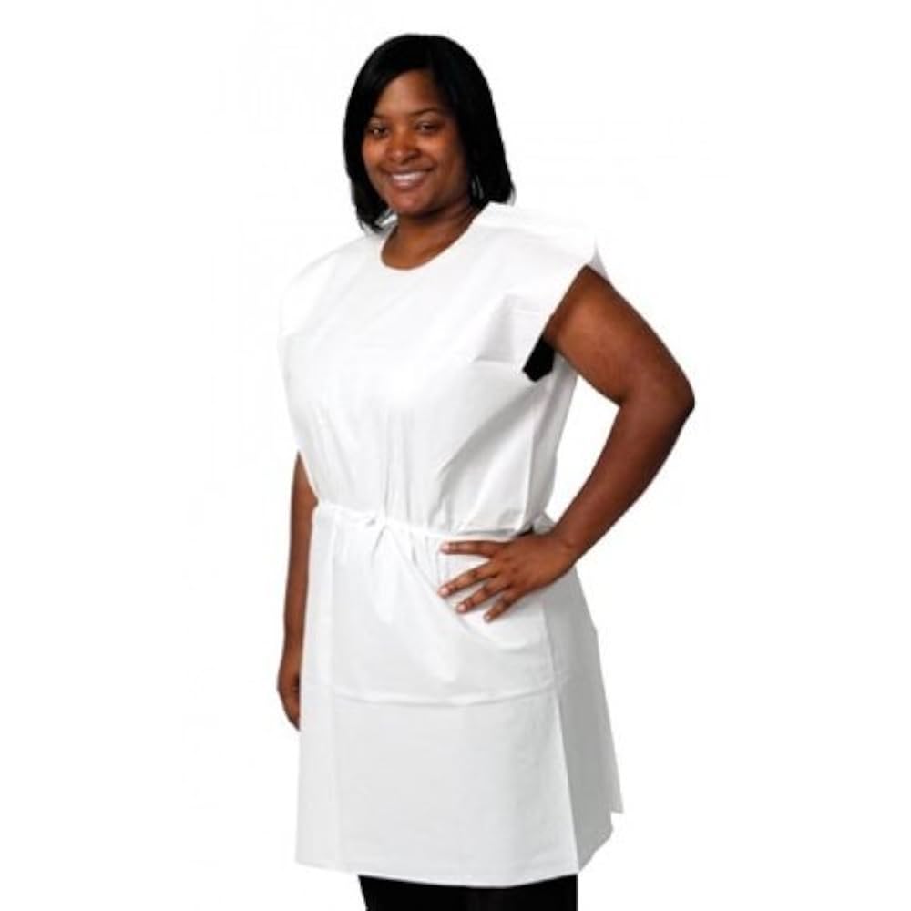Exam Gown, Tissue/ Poly/ Tissue, 30" x 42" , White, Traditional Front/ Back Opening, 50/cs (110 cs/plt) (020626)