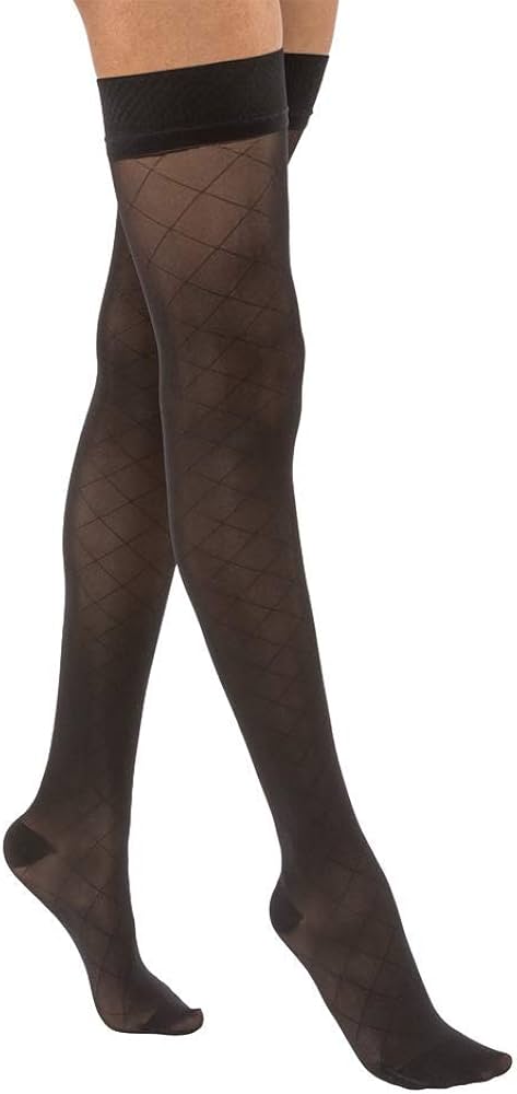 Compression Stocking, Thigh High, 15-20 mmHG, Closed Toe, Diamond, Classic Black, Small (Continental US Only)
