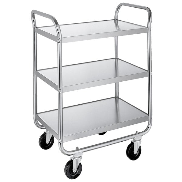 Medium Duty Cart, 3 Shelves, 17_"W x 27"L x 35_"H, 500 lb Capacity, 4" Swivel Casters, Chrome Plated Legs/ Frame, 15_" x 24" Shelf, 9_" Clearance