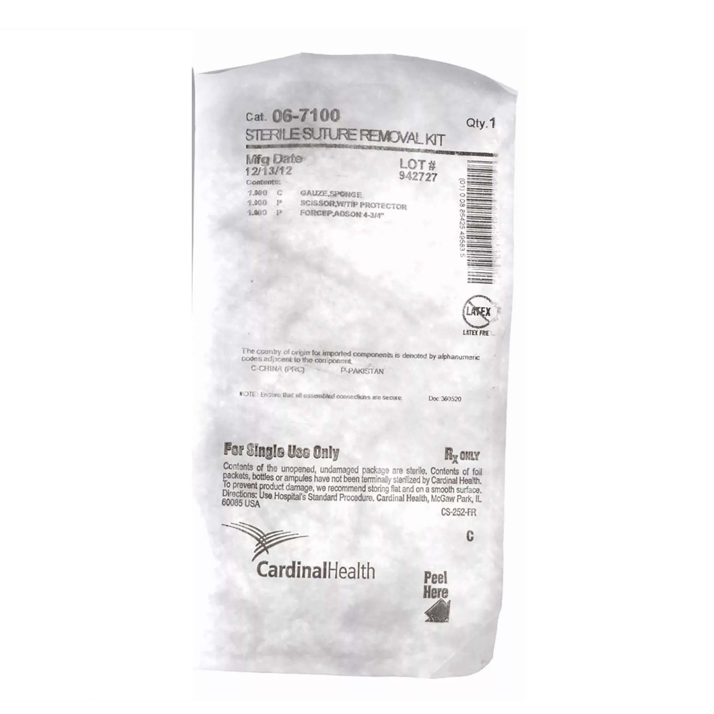 Suture Removal Tray, Includes: Serrated Adson Forceps, 4 3/4Curved Iris Scissors, 4 1/2Alcohol Prep Pad, PVP Prep Pad, Gauze Sponge, 12-ply, 3 x 3, 50/cs (Continental US Only)