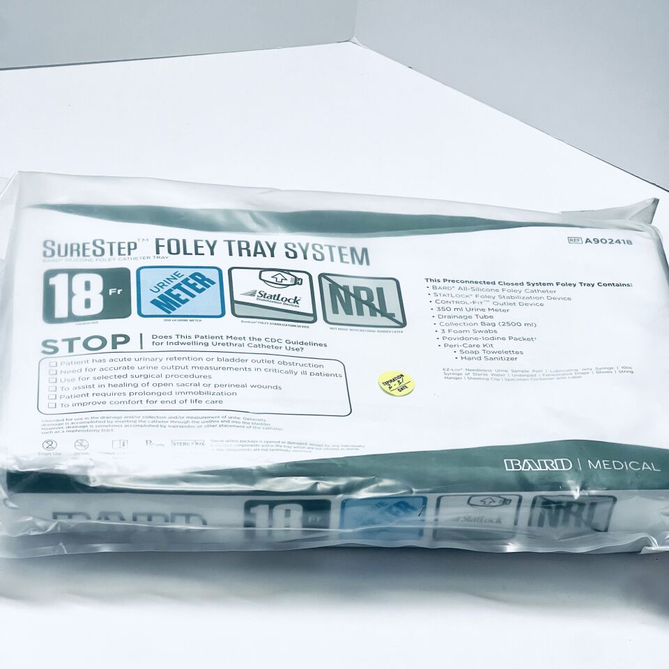 Surestep Foley Tray, 18FR, Silicone, Urine Meter, StatLock Stabilization Device, 10/cs (US Only)