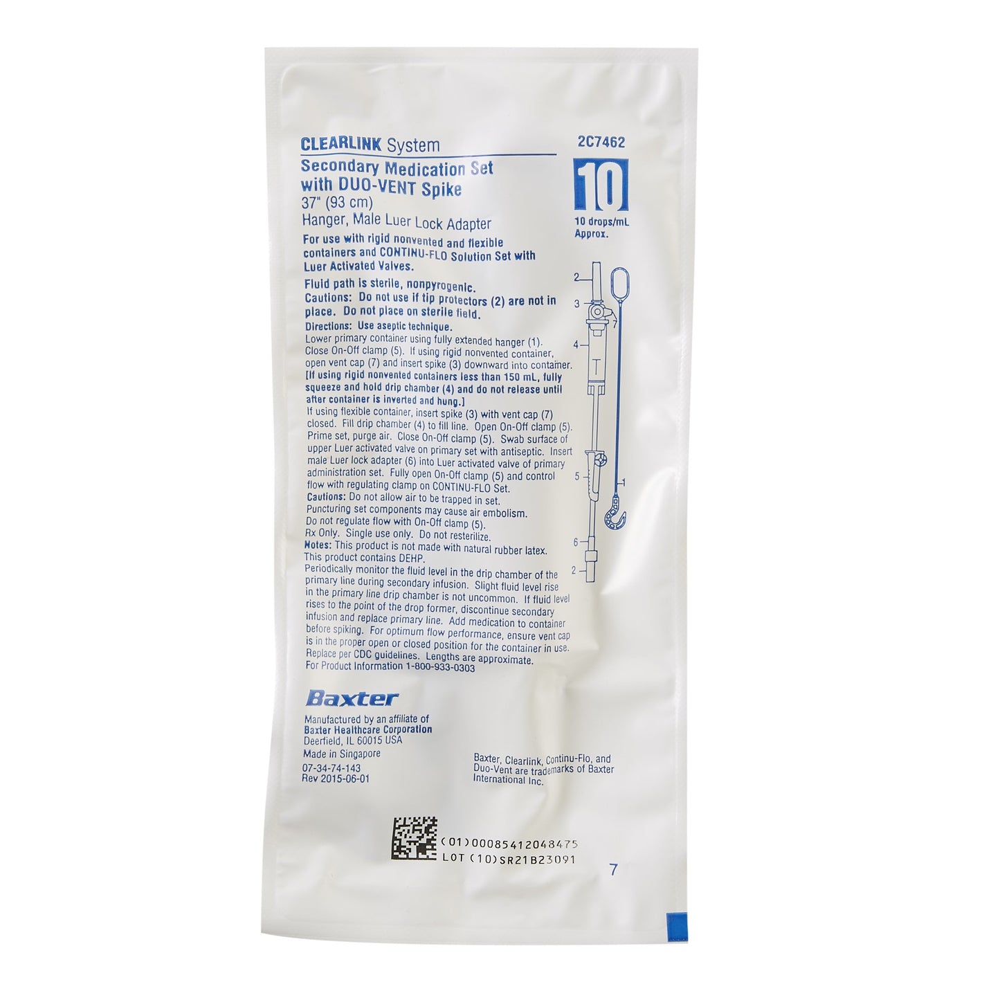 Secondary Medication Set, DUO-Vent Spike, Hanger, Male Luer Lock Adapter, 10 drops/ml, 37" Length, Non-Pyrogenic, Contains DEHP, Sterile Fluid Path, 48/cs (Rx) (Continental US Only) (Product Access Restricted. Check with your sales rep to verify eligibility) (Item is Currently Unavailable for Sale Due to unhealthy levels of availability and the vendor is not taking on new businses at this time)