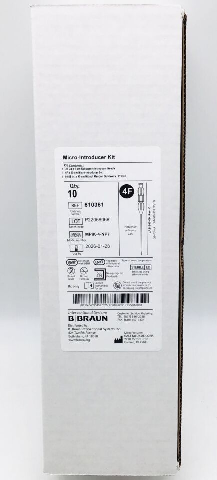 Micro-Introducer Kit, 4F x 10cm, Includes: (1) Micro-Introducer, (1) 21G x 7cm Echogenic Needle and (1) 0.018" x 40cm Guidewire (Nitinol with Platinum Tip), Standard Dilator, 10/cs (Rx) (Continental US+HI Only)