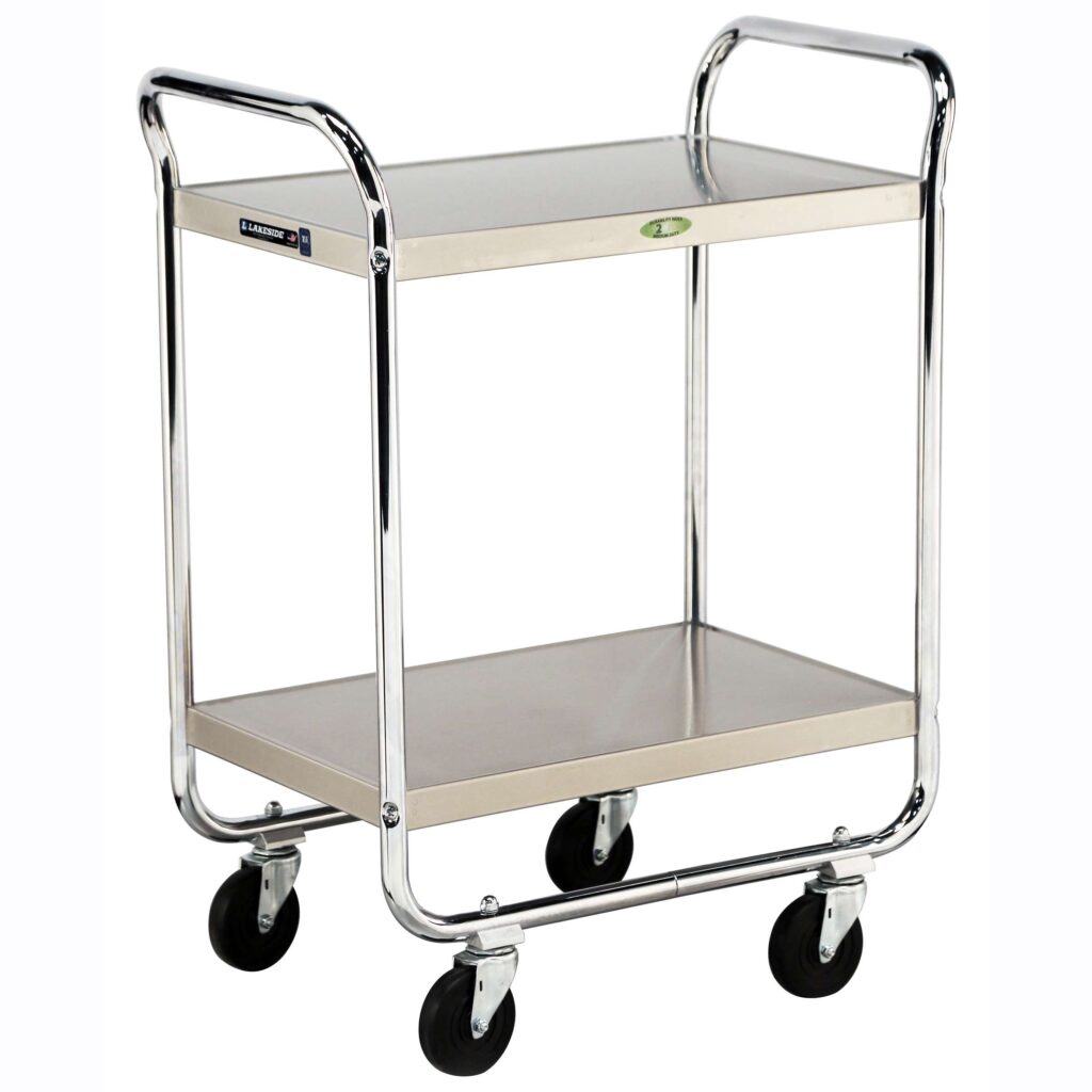 Medium Duty Cart, 2 Shelves, 17_"W x 27"L x 35_"H, 500 lb Capacity, 4" Swivel Casters, Chrome Plated Legs/ Frame, 15_" x 24" Shelf, 18_" Clearance
