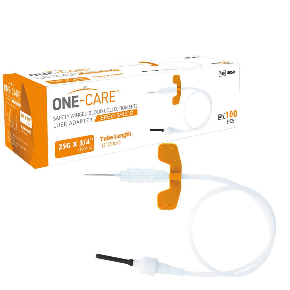 ERGO-SHIELD Safety Blood Collection Winged Sets, 25G x _, Luer Adapter, 12" Tube, 100/bx
