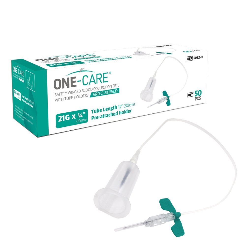 ERGO-SHIELD Safety Blood Collection Winged Sets, 21G x _, Green, Luer Adapter, 12" Tube, 100/bx