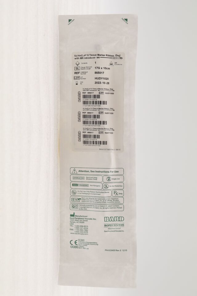 UltraClip II Breast Tissue Marker, Ribbon Shape, Titanium, 17G x 10cm, 5/cs (US Only)