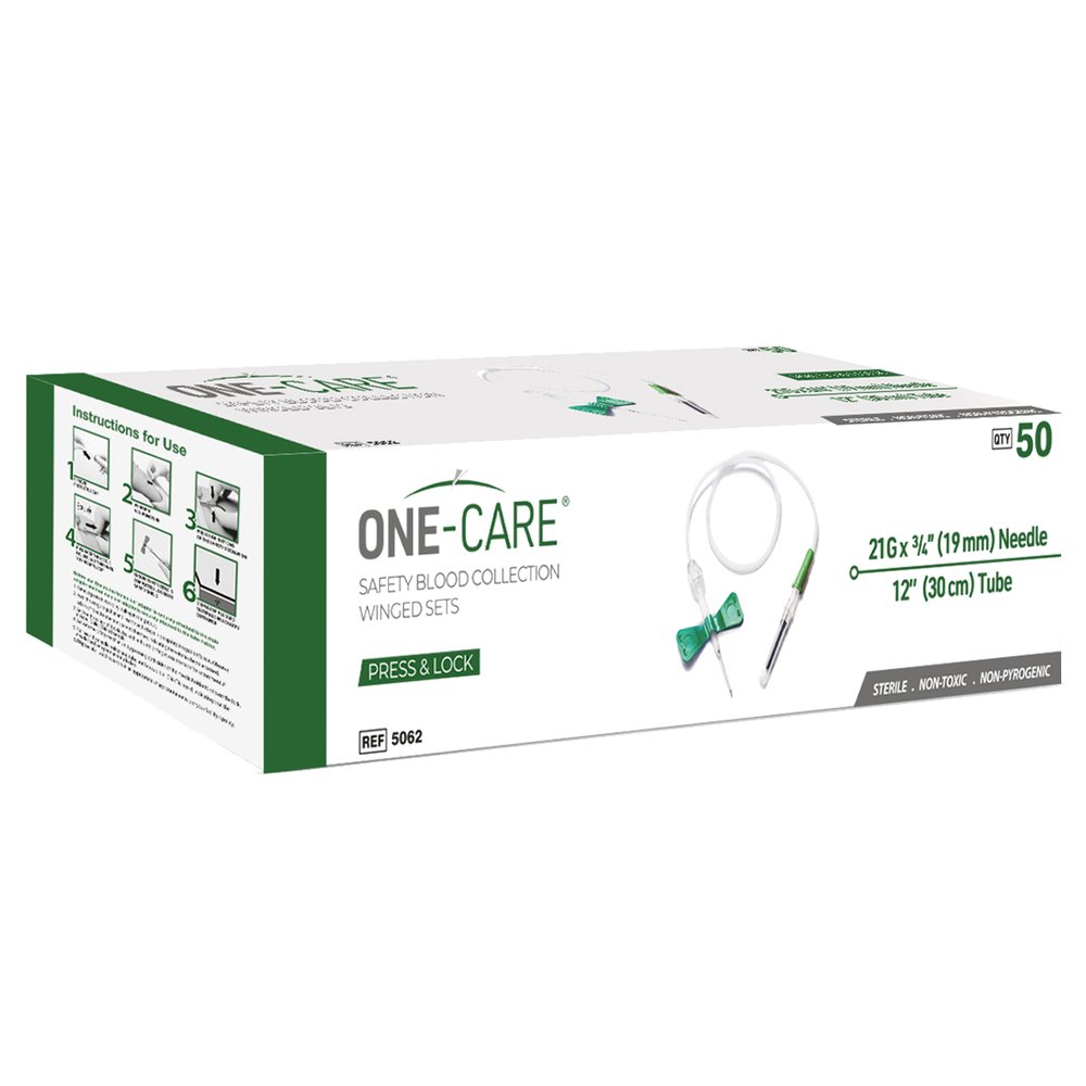 PRESS & LOCK Safety Blood Collection Wing Sets 21G x _, Green, Luer Adapter, 12'' Tube, 50/bx (Item is Short-dated; Non-returnable)