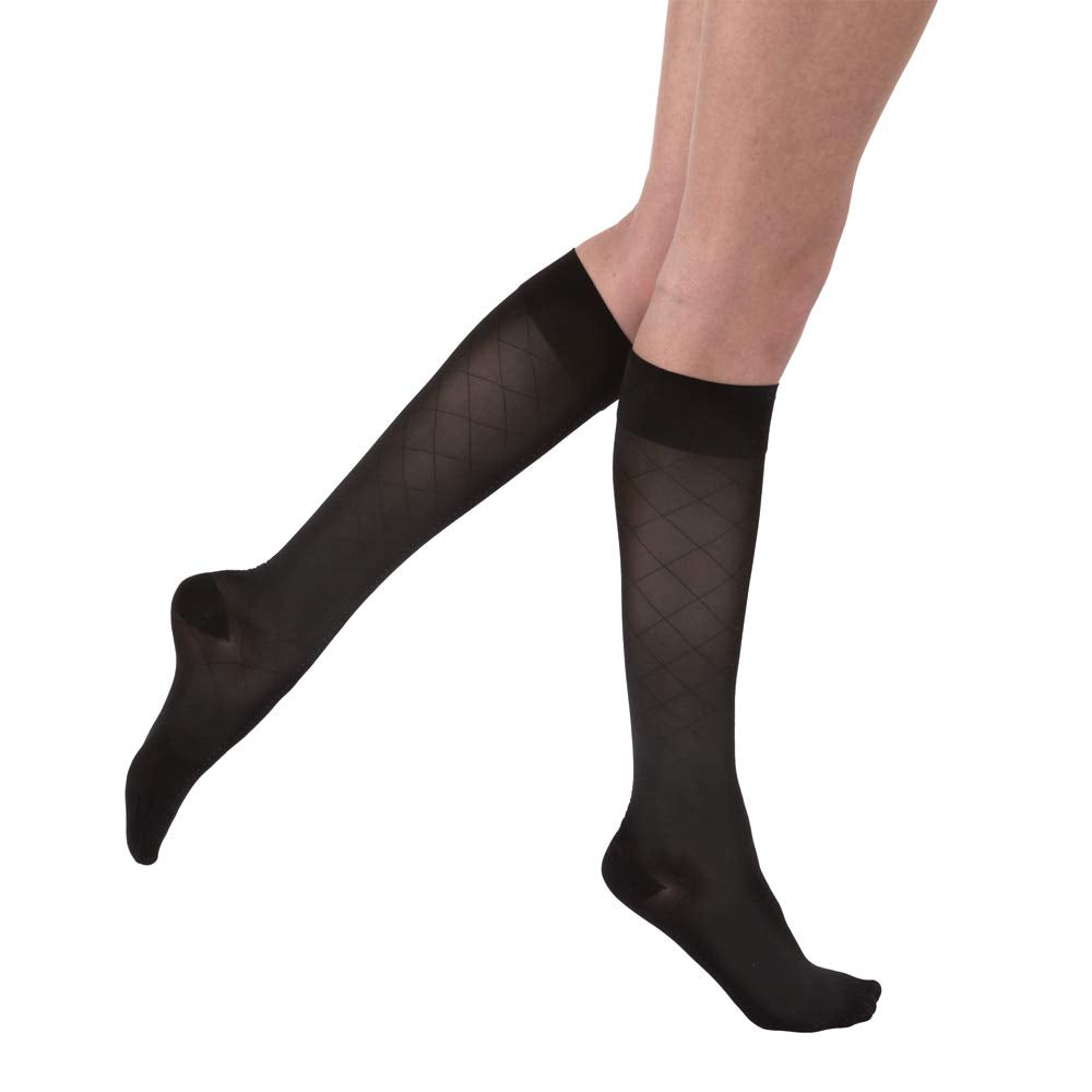 Compression Stocking, Knee High, 15-20 mmHG, Closed Toe, Diamond, Classic Black, X-Large (Continental US Only)