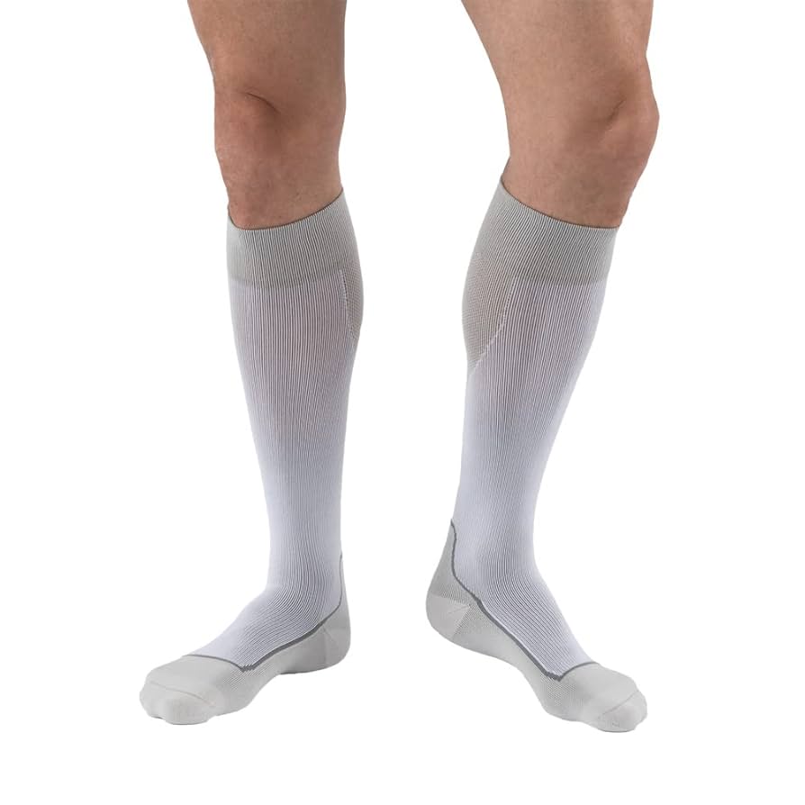 Sock, Knee High, 20-30 mmHG, Closed Toe, White/Grey, Small (Continental US Only)