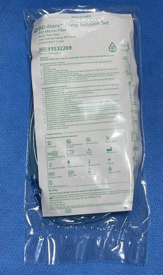 Alaris Pump Module Set, Low Sorbing Check Valve, 0.2 Micron Filter, Roller, Pinch Clamp, (2) SmartSite Needle-Free Valves, 20/cs (Continental US Only) (Drop Ship Requires Pre-Approval)