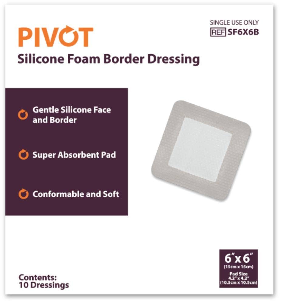 Silicone Foam Border Dressing, 6" x 6", 10/ctn