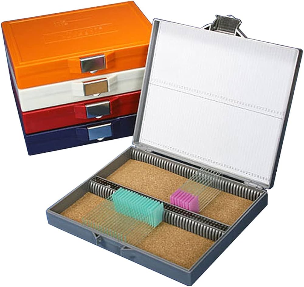 Slide Box, for 100 Slides, Cork Lined, Stainless Steel Lock, Red