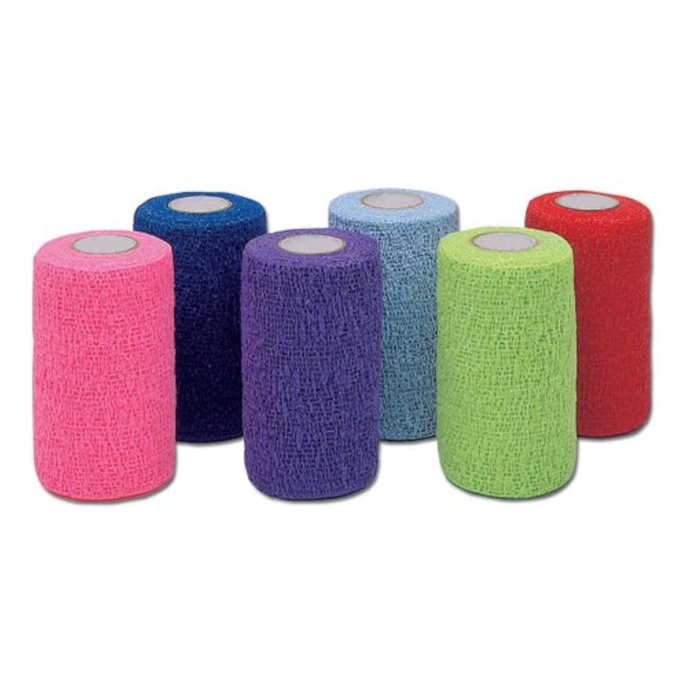 Self-Adherent Wrap, 3" x 5 yds, Colorpack, includes Red, Blue, Light Blue, Purple, Neon Pink & Neon Green, Hand Tear, Latex Free (LF), 24 rl/cs