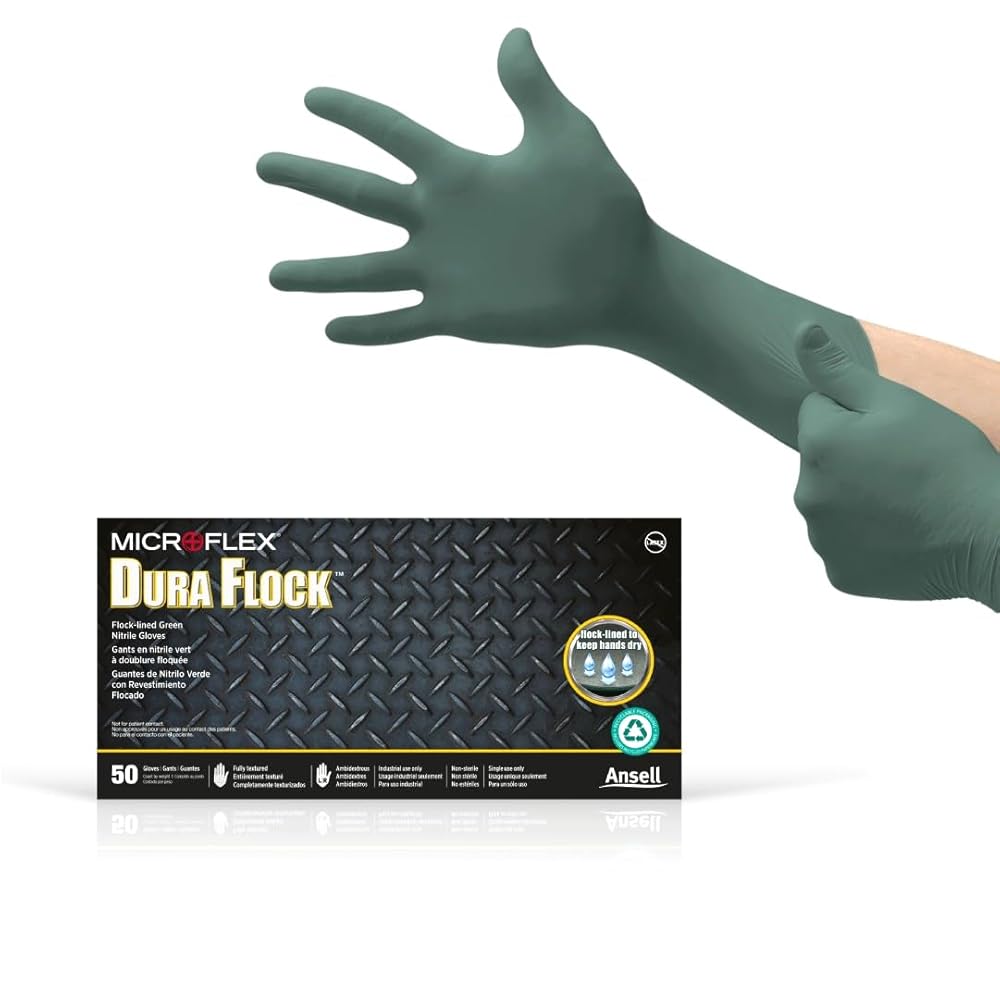 Flock-Lined Industrial Grade Nitrile Gloves, X-Large, 50/bx; 10 bx/cs (US Only)