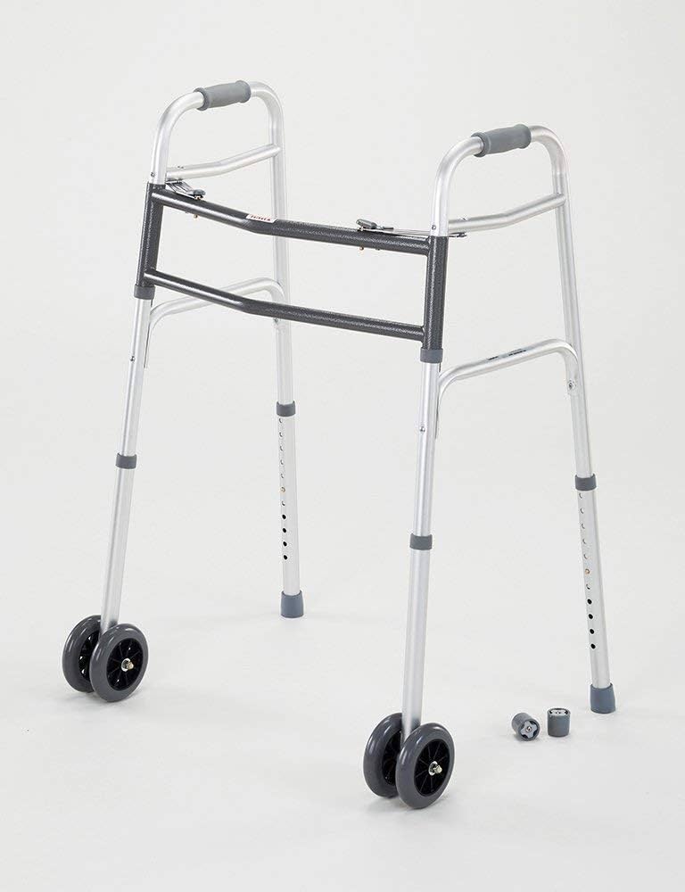Aluminum Walker, Heavy Duty, Dual Release Folding, 5" Dual Front Wheels, Bariatric, 33"-43", 500 lb, 2/cs (Continental US Only)