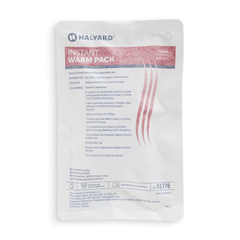 Halyard Instant Warm Pack, Sodium Acetate, Large with Flocking, 6" x 9", Single Patient Use, 24 ea/cs